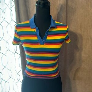 rainbow polo pride crop top